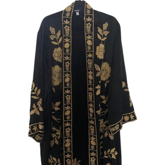 Johnny Was MARTINA LONG KIMONO Black and Gold Embroidered Sz‎ XL - Picture 4 of 6